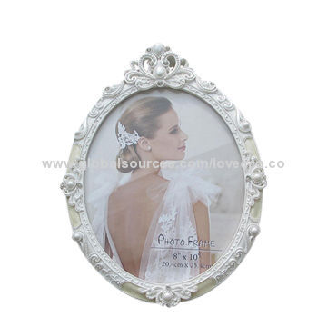 Poly resin photo frame, oval shape, measuring 4x6 inches, small MOQ