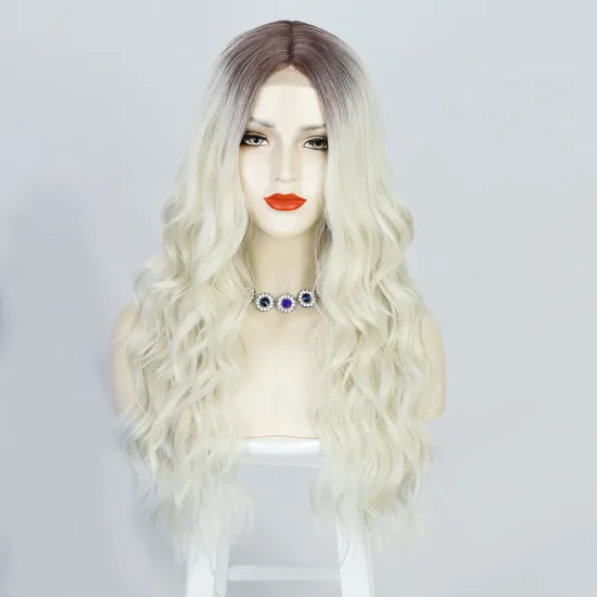 Vigorous Hot Selling Long Body Wave Ombre Gray to Blonde Heat Resistant Fiber For Black Women Synthetic Lace Hair Wigs