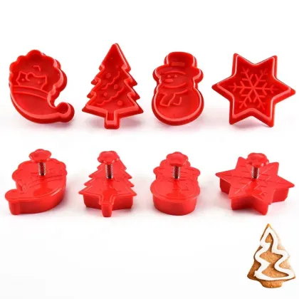 Christmas Bakeware Set: 4 Pcs Cookie Cutters & Tools Plastic Mold Custom Biscuit Cutters Cartoon Cookie Cutters