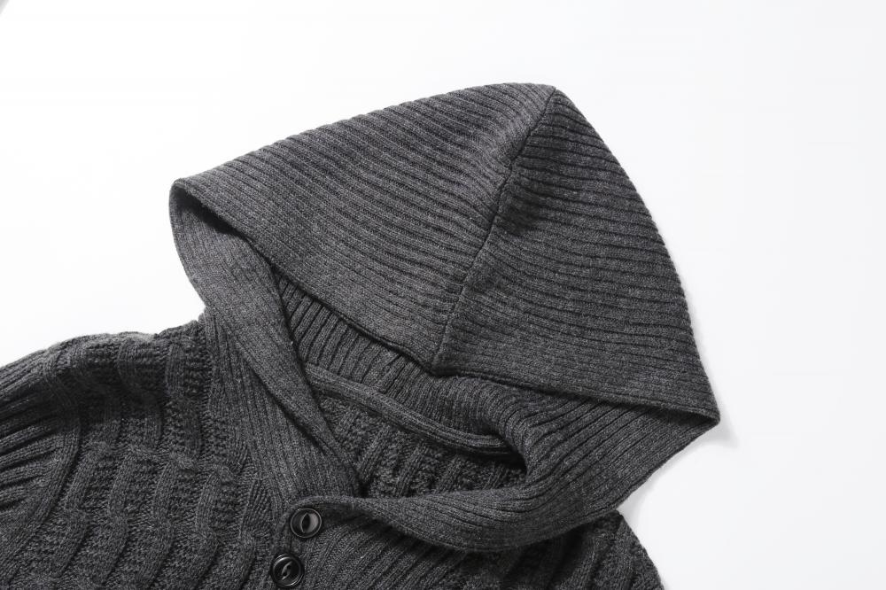 Men's Knitted Cable-Chain Buttoned Shawl Hoodie