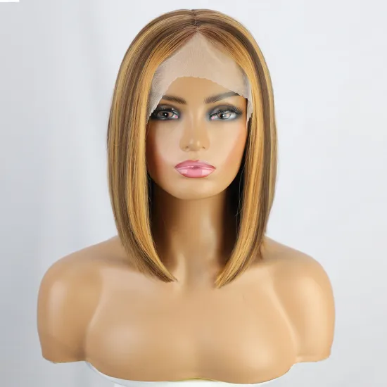 Vigorous Women wigs T Lace Front Hair Synthetic Straight Wigs Honey Blonde Highlights Wigs Heat Resistant for Daily Party Use