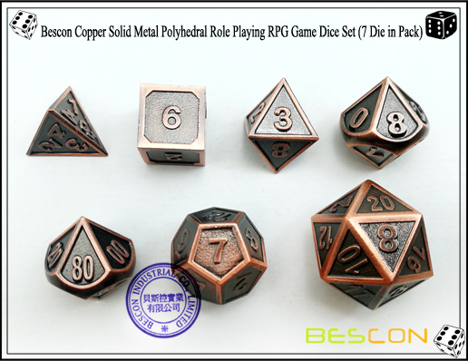 Bescon Copper Solid Metal Polyhedral Role Playing RPG Game Dice Set (7 Die in Pack)-3