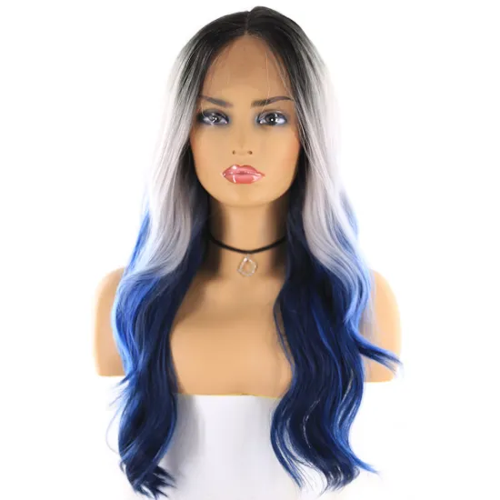 new  style  ombre  blue green color 26 inch long synthetic hair lace frontal wigs with lace front wig for women