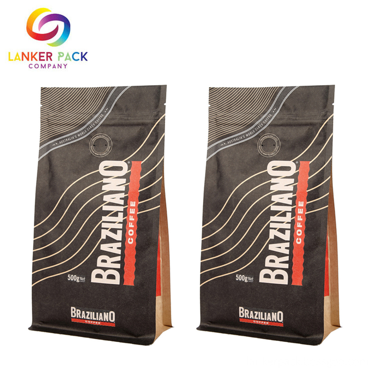 Brown Kraft Paper Coffee Bag With Degassing Valve