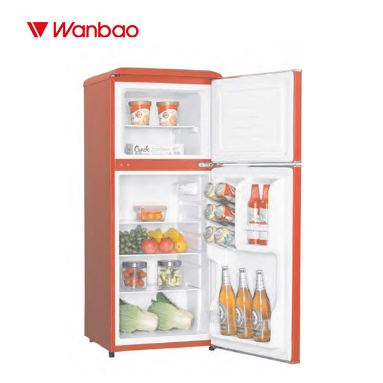 Retro two-door refrigerator with large curved lines 131L
