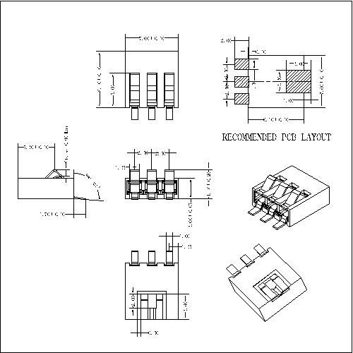 ABT28-03LCXD 3 Circuit Battery Connector 2.5MM Centers H=3.0MM