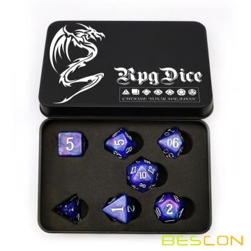 Série de jeux de dés Bescon Starry Night, 7pcs Polyhedral RPG Dice Set de TWILIGHT, Tinbox Set