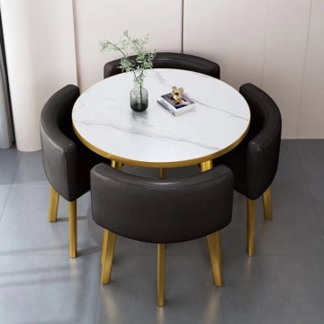 Modern Round Solid Wood PU Leather Office Table for Apartment