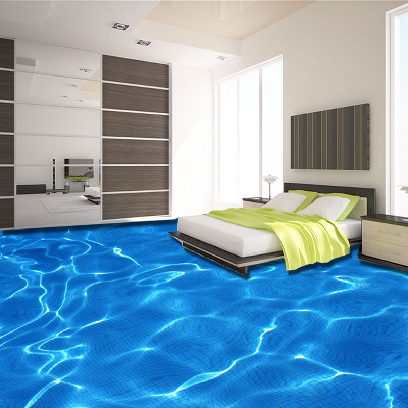 Custom Photo Floor Wallpaper Modern Art 3D Blue Water Ripples Bathroom Floor Mural PVC Self-adhesive Waterproof Floor Wallpaper