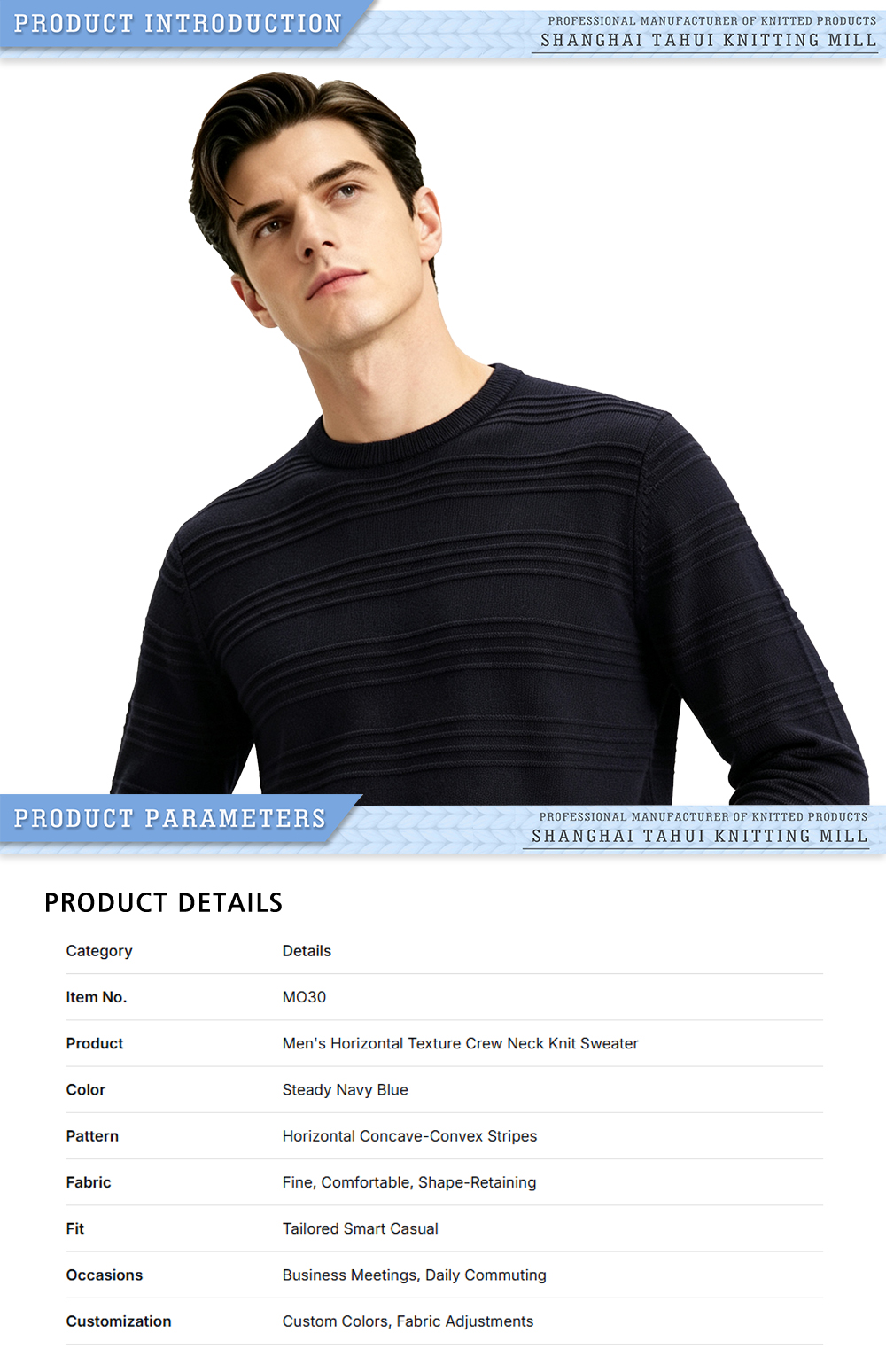 M030 Men's Horizontal Texture Crew Neck Knit Sweater X