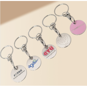 Custom Nickel-Plated Metal Enamel Logo Shopping Cart Trolley Token Coin Keychain with UV Printing