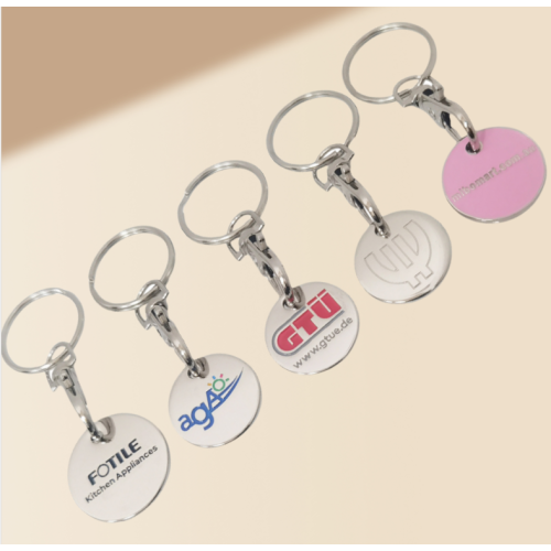 Custom Nickel-Plated Metal Enamel Logo Shopping Cart Trolley Token Coin Keychain with UV Printing