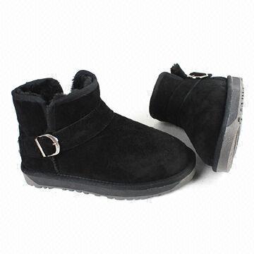 Ladies' Casual Boots with Cow Suede Upper, Shearling Lining, Buckle Strap and Rubber EVA Outsole