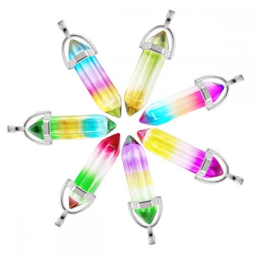 Rainbown Glass Crystal Bullet Meditation Healing Chakra Pointed Stone Pendants for Necklace Jewelry Making