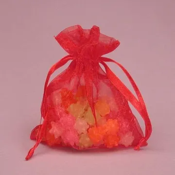 Beautiful Red Organza Gift Bags With Drawstring For Jewelry