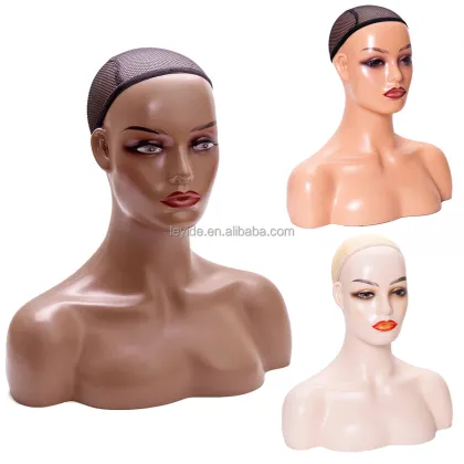 Pvc Female Mannequin Head With Shoulders For Wig Display African American Mannequin Head And Bust
