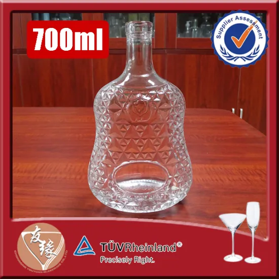 700ml unique shape embossed cork cognac / brandy glass bottle