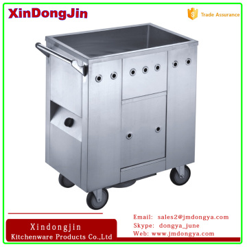 BSC-L Chinese dim sum wariming cart, gas-fried stainless steel bamboo steamer cart,mobile food-serving steamer trolley