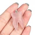 Rose Quartz Tooth Necklace for Women Men Handmade Craved Stone Teeth