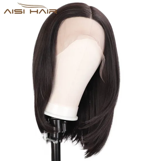 Aisi Hair Medium Long Natural Black Wig Silky Straight Front Lace Wig Synthetic Natural Wave Lace Frontal Hair Wigs For Women