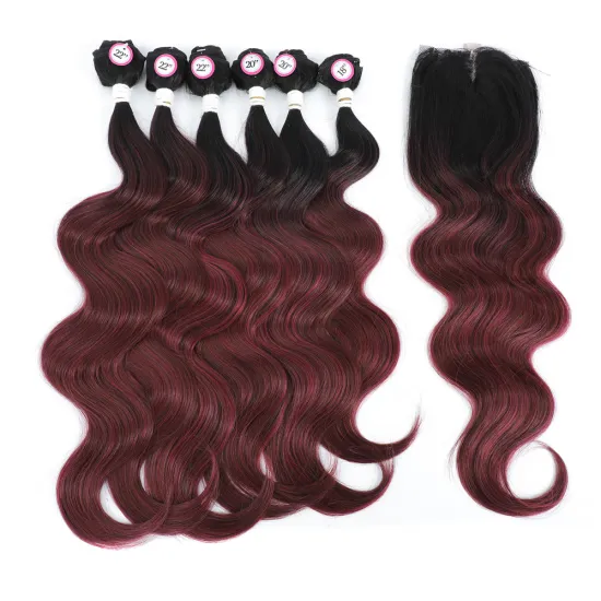 X-TRESS  High Temperature Fiber Hair Synthetic Hair Bundles with lace Closure 7Pcs body Wave Hair weft For Women