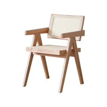 Modern Fancy Hotel Rattan Solid Wood Dining Chair with Arms
