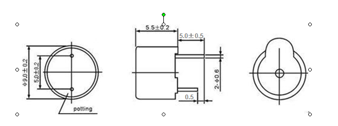 HNB-09A05_dim Self-drive type Electro-magnetic Buzzer 83dB 5V DC