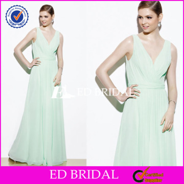 NS500 Latest Elegant V Neck Pleated Top Full Length Aqua Color Bridesmaid Dresses