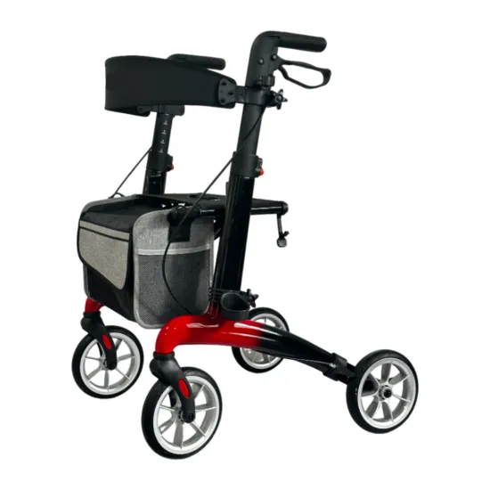 Portable Foldable Height Adjustable Backrest Rollator Walker for Outdoor Use