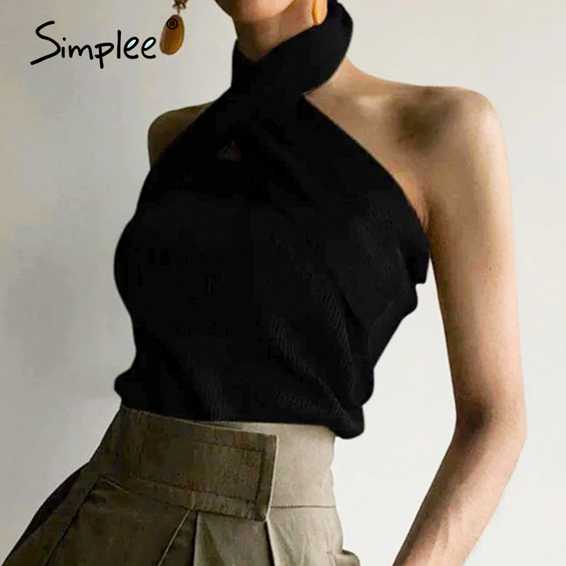 Simplee Elegant halter neck women tank tops Casual streetwear summer solid female tops Sexy sleeveless ladies cami tops 2020