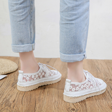 New White Shoes Lace Embroidery patch Flat Female