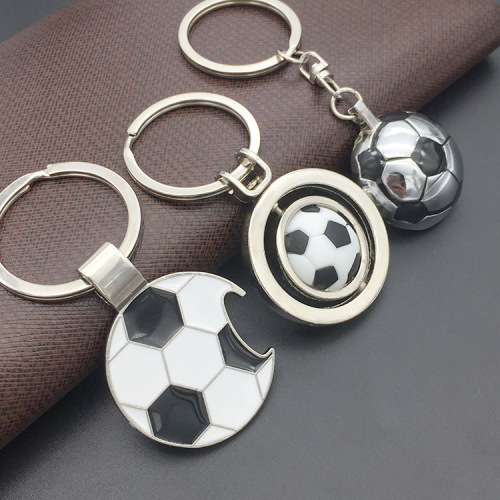 3D Football Metal Keychain with Spinning Football
