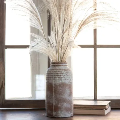 Wholesale Terracotta Cylinder Vases: Unique Hand-Carved Pastoral Garden Flower Vases for Home Decor