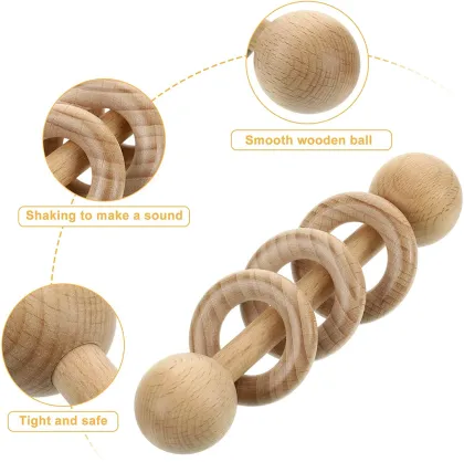 Natural Wooden Rattle Beech Rattle Toy Grasp
