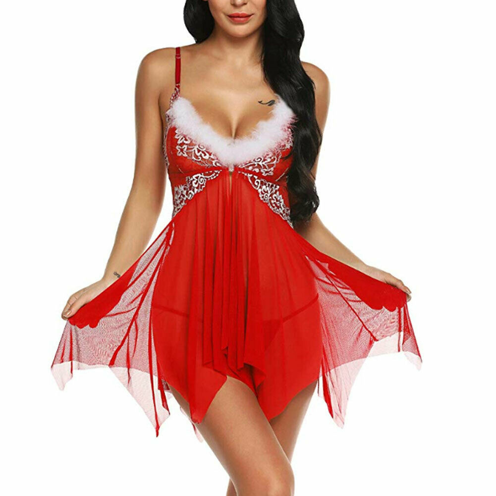 Hot Selling Christmas Women Sexy Lingerie Underwear Xmas Red Babydoll Dress Sleepwear Chemises Costume Babydolls Femme New 2020