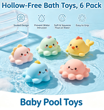 Sealed Bath Toys Set Soft Squeeze Floaters