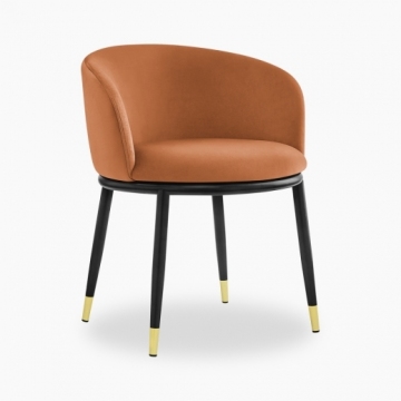 Theo Dining Chair - Burnt Orange Velvet & Walnut With Gold Tips