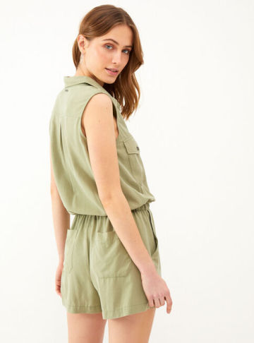 Ladies casual sleeveless green jumpsuit