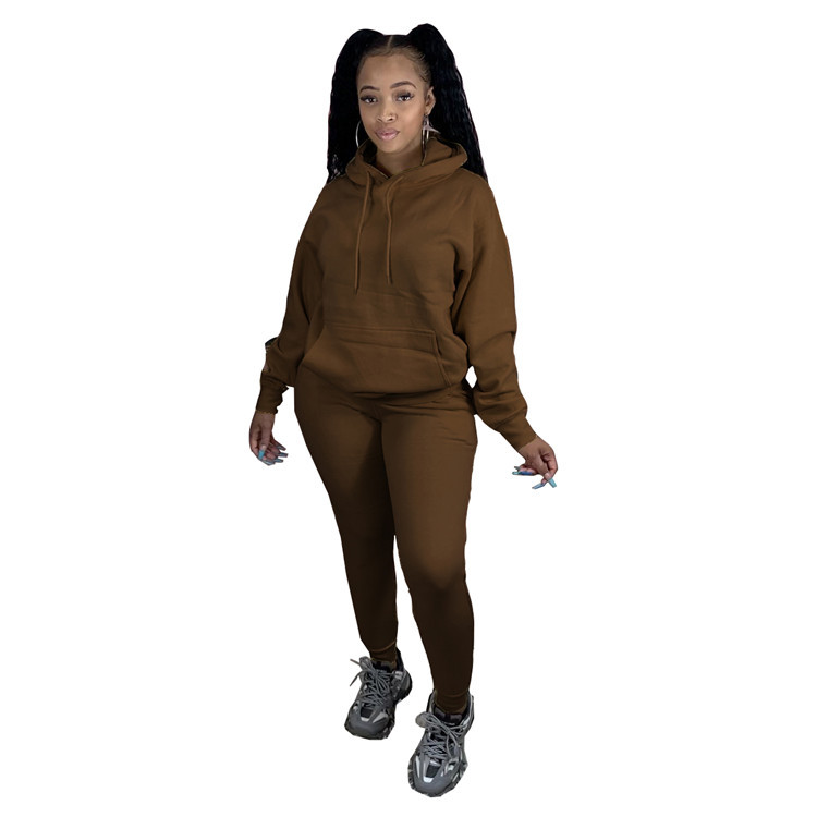 Lady Hooded Long Sleeve Casual Women Sweatsuit Set