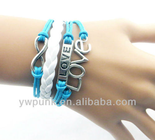 KUB030 light blue love jewelry bangles anchor bracelets wrap leather bracelet for girls