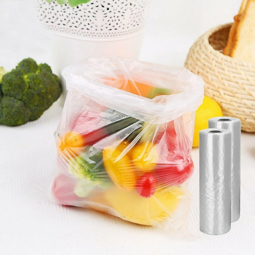 Disposable Clear Supermarket Plastic Rolling Food Flat Packaging Produce Bag