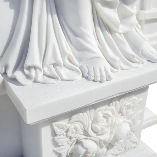 Carved White Marble Statues Pair Floral Alcove Decor