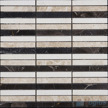 Strip Mixes Polished Stream Marble Mosaic Tile