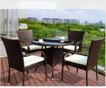 Round Rattan Coffee Table Set for Gardens