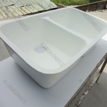 Customised Acrylic Solid Surface Sinks Double Bowl Kitchen Sink With Drainboard