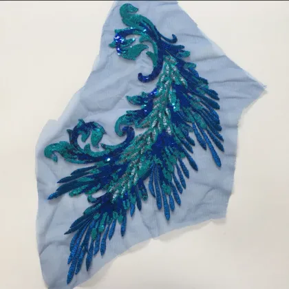 DIY Sequin Phoenix Tail Wedding Fashion Embroidery Lace Applique Children's Dress