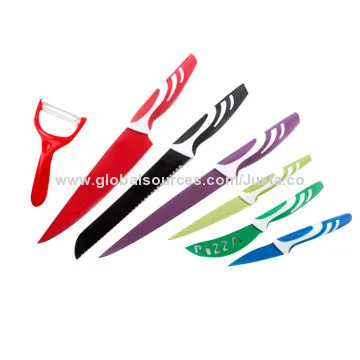 New Design Swiss Line Color Kitchen Knives with Peeler and Pizza Knife in Gift Box