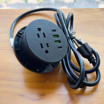3 Inch Round Recessed Power Strip with 65W USB Desktop Grommet Power Socket