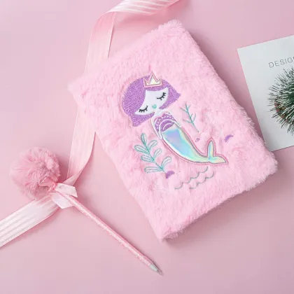 Faux Fur Plush Diary Pop It Notebook Journal Set