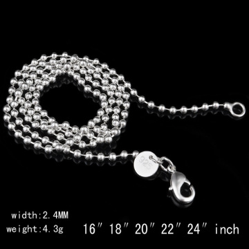 Mens Stainless Steel Unisex Beaded Ball Chain Necklace